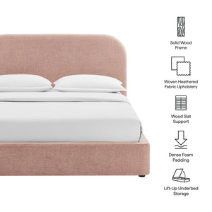 Modway Furniture Keynote Queen Storage Platform Bed with Curved Headboard and Heathered Fabric Upholstery Brown - BLS MOD-7356-BLS