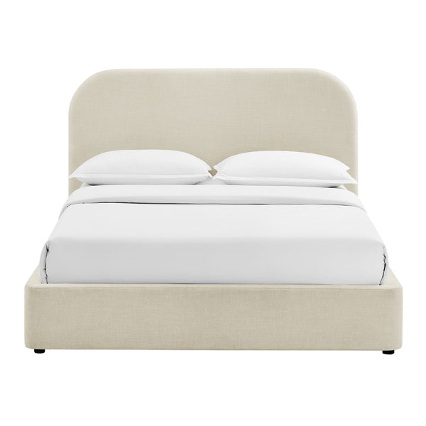 Modway Furniture Keynote Queen Storage Platform Bed with Curved Headboard and Heathered Fabric Upholstery White MOD-7356-ECR