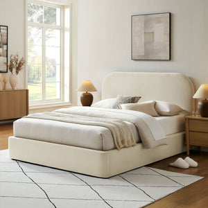 Modway Furniture Keynote Queen Storage Platform Bed with Curved Headboard and Heathered Fabric Upholstery White MOD-7356-ECR