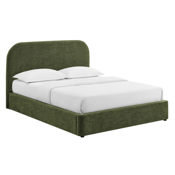 Modway Furniture Keynote Queen Storage Platform Bed with Curved Headboard and Heathered Fabric Upholstery Green MOD-7356-FOL