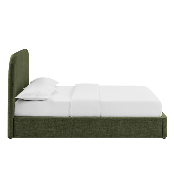 Modway Furniture Keynote Queen Storage Platform Bed with Curved Headboard and Heathered Fabric Upholstery Green MOD-7356-FOL