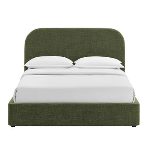 Modway Furniture Keynote Queen Storage Platform Bed with Curved Headboard and Heathered Fabric Upholstery Green MOD-7356-FOL