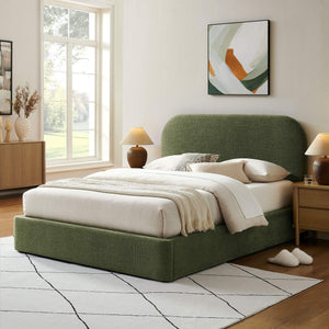 Modway Furniture Keynote Queen Storage Platform Bed with Curved Headboard and Heathered Fabric Upholstery Green MOD-7356-FOL