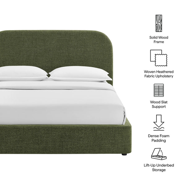 Modway Furniture Keynote Queen Storage Platform Bed with Curved Headboard and Heathered Fabric Upholstery Green MOD-7356-FOL