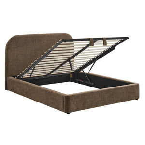 Modway Furniture Keynote Queen Storage Platform Bed with Curved Headboard and Heathered Fabric Upholstery Brown - MOC MOD-7356-MOC