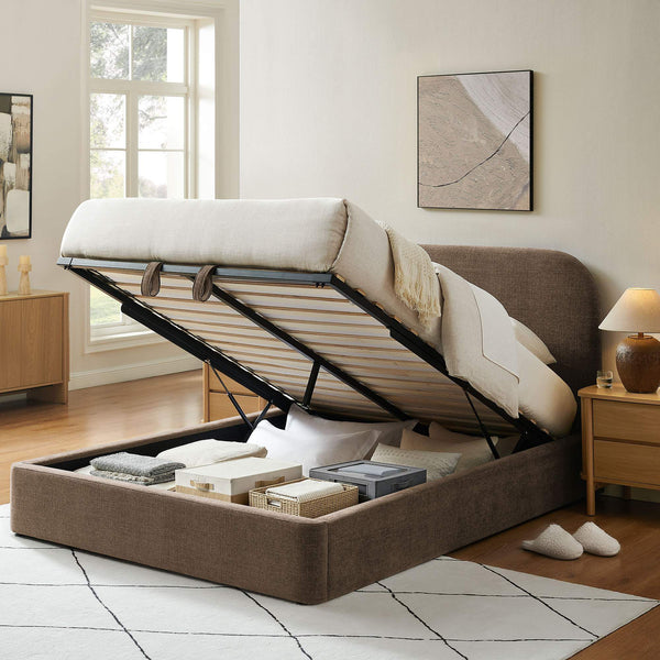 Modway Furniture Keynote Queen Storage Platform Bed with Curved Headboard and Heathered Fabric Upholstery Brown - MOC MOD-7356-MOC