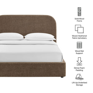 Modway Furniture Keynote Queen Storage Platform Bed with Curved Headboard and Heathered Fabric Upholstery Brown - MOC MOD-7356-MOC