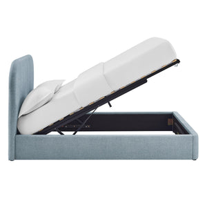 Modway Furniture Keynote Queen Storage Platform Bed with Curved Headboard and Heathered Fabric Upholstery Blue MOD-7356-SKY