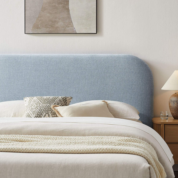 Modway Furniture Keynote Queen Storage Platform Bed with Curved Headboard and Heathered Fabric Upholstery Blue MOD-7356-SKY