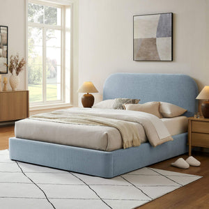 Modway Furniture Keynote Queen Storage Platform Bed with Curved Headboard and Heathered Fabric Upholstery Blue MOD-7356-SKY