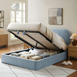 Modway Furniture Keynote Queen Storage Platform Bed with Curved Headboard and Heathered Fabric Upholstery Blue MOD-7356-SKY