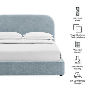Modway Furniture Keynote Queen Storage Platform Bed with Curved Headboard and Heathered Fabric Upholstery Blue MOD-7356-SKY