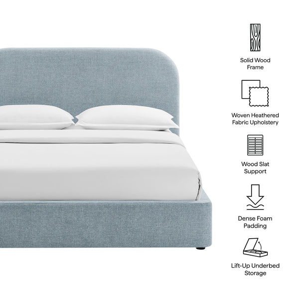 Modway Furniture Keynote Queen Storage Platform Bed with Curved Headboard and Heathered Fabric Upholstery Blue MOD-7356-SKY