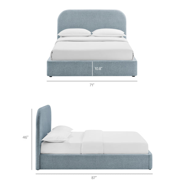 Modway Furniture Keynote Queen Storage Platform Bed with Curved Headboard and Heathered Fabric Upholstery Blue MOD-7356-SKY
