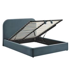 Modway Furniture Keynote Modway King Storage Bed Curved Cloud Headboard Performance Velvet Platform Blue MOD-7357-CAB