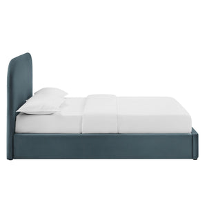 Modway Furniture Keynote Modway King Storage Bed Curved Cloud Headboard Performance Velvet Platform Blue MOD-7357-CAB