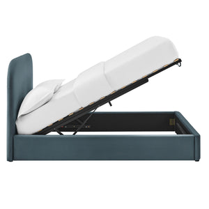 Modway Furniture Keynote Modway King Storage Bed Curved Cloud Headboard Performance Velvet Platform Blue MOD-7357-CAB