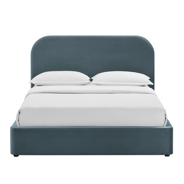 Modway Furniture Keynote Modway King Storage Bed Curved Cloud Headboard Performance Velvet Platform Blue MOD-7357-CAB