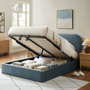 Modway Furniture Keynote Modway King Storage Bed Curved Cloud Headboard Performance Velvet Platform Blue MOD-7357-CAB