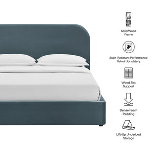 Modway Furniture Keynote Modway King Storage Bed Curved Cloud Headboard Performance Velvet Platform Blue MOD-7357-CAB