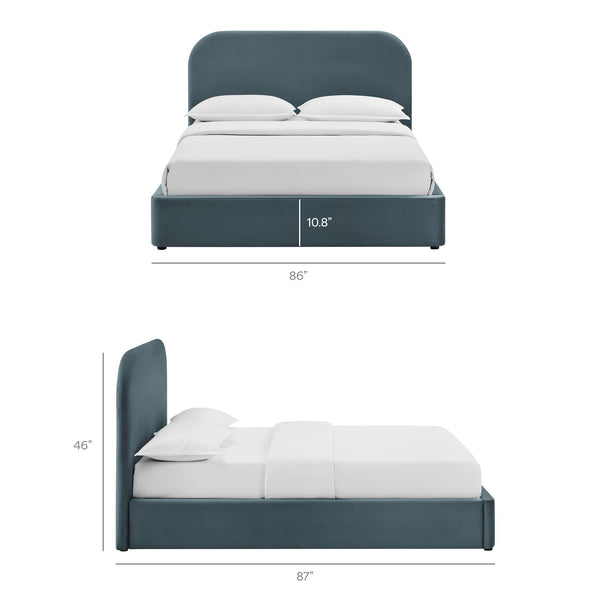Modway Furniture Keynote Modway King Storage Bed Curved Cloud Headboard Performance Velvet Platform Blue MOD-7357-CAB