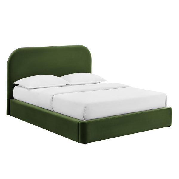 Modway Furniture Keynote Modway King Storage Bed Curved Cloud Headboard Performance Velvet Platform Green MOD-7357-MOG