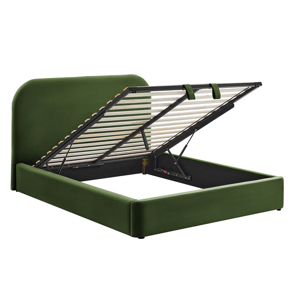 Modway Furniture Keynote Modway King Storage Bed Curved Cloud Headboard Performance Velvet Platform Green MOD-7357-MOG
