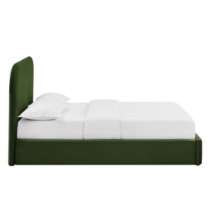 Modway Furniture Keynote Modway King Storage Bed Curved Cloud Headboard Performance Velvet Platform Green MOD-7357-MOG