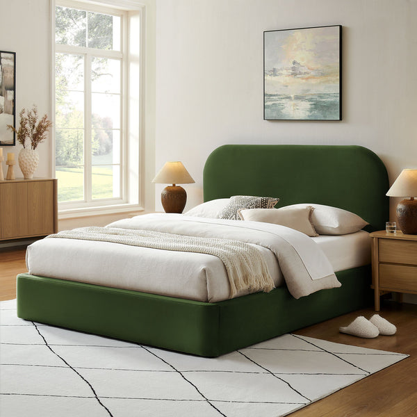 Modway Furniture Keynote Modway King Storage Bed Curved Cloud Headboard Performance Velvet Platform Green MOD-7357-MOG