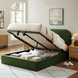 Modway Furniture Keynote Modway King Storage Bed Curved Cloud Headboard Performance Velvet Platform Green MOD-7357-MOG