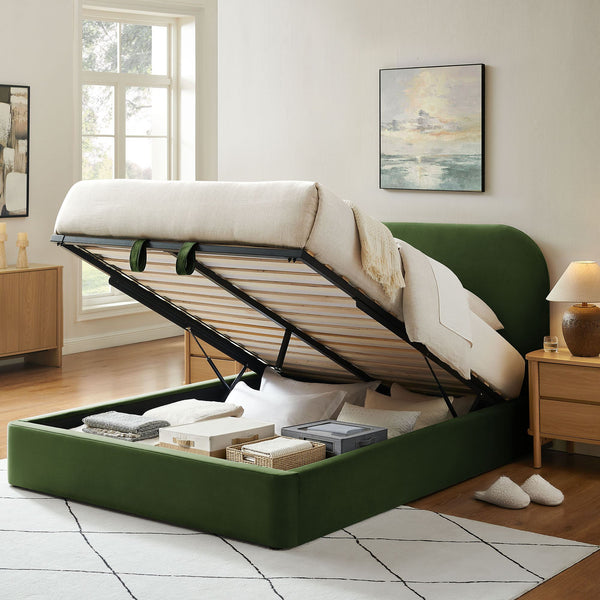 Modway Furniture Keynote Modway King Storage Bed Curved Cloud Headboard Performance Velvet Platform Green MOD-7357-MOG