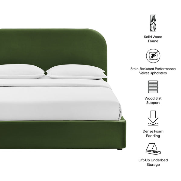 Modway Furniture Keynote Modway King Storage Bed Curved Cloud Headboard Performance Velvet Platform Green MOD-7357-MOG