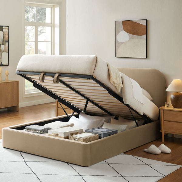 Modway Furniture Keynote Modway King Storage Bed Curved Cloud Headboard Performance Velvet Platform Brown - TAU MOD-7357-TAU
