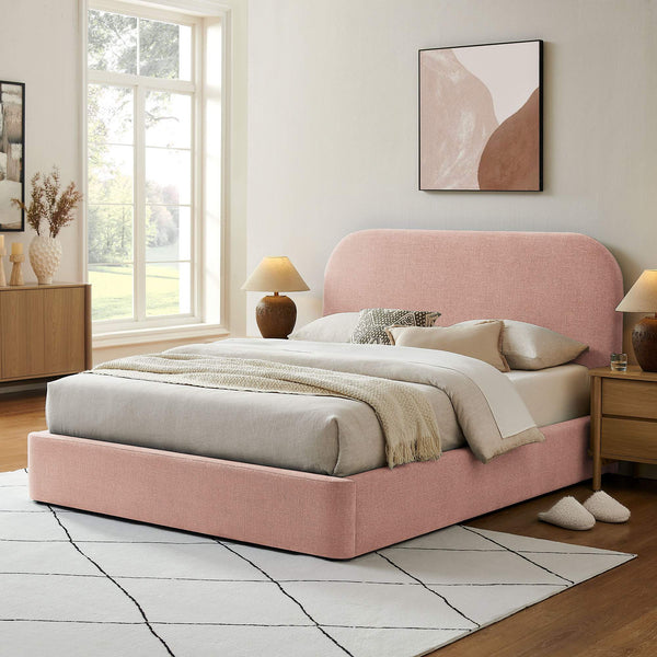 Modway Furniture Keynote Modway King Storage Bed Woven Heathered Fabric Curved Cloud Frame Upholstered Blush MOD-7358-BLS