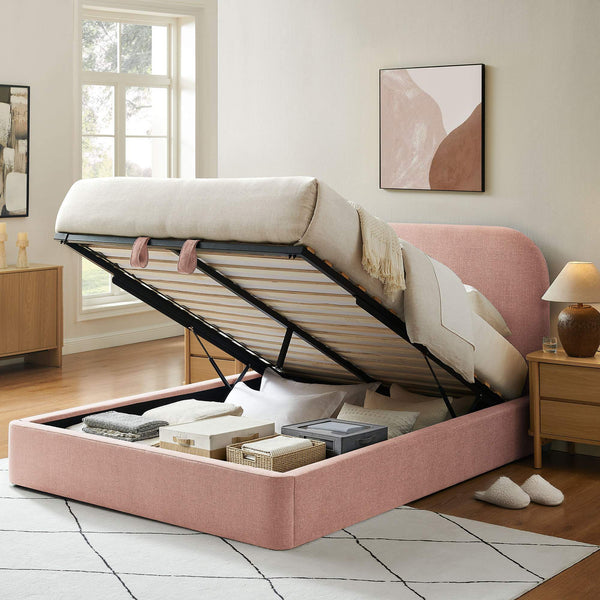 Modway Furniture Keynote Modway King Storage Bed Woven Heathered Fabric Curved Cloud Frame Upholstered Blush MOD-7358-BLS