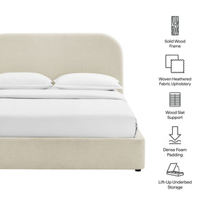Modway Furniture Keynote Modway King Storage Bed Woven Heathered Fabric Curved Cloud Frame Upholstered White MOD-7358-ECR