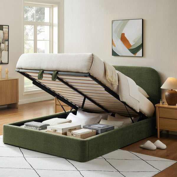 Modway Furniture Keynote Modway King Storage Bed Woven Heathered Fabric Curved Cloud Frame Upholstered Green MOD-7358-FOL