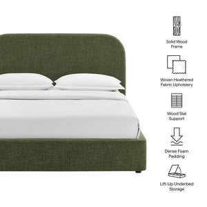 Modway Furniture Keynote Modway King Storage Bed Woven Heathered Fabric Curved Cloud Frame Upholstered Green MOD-7358-FOL