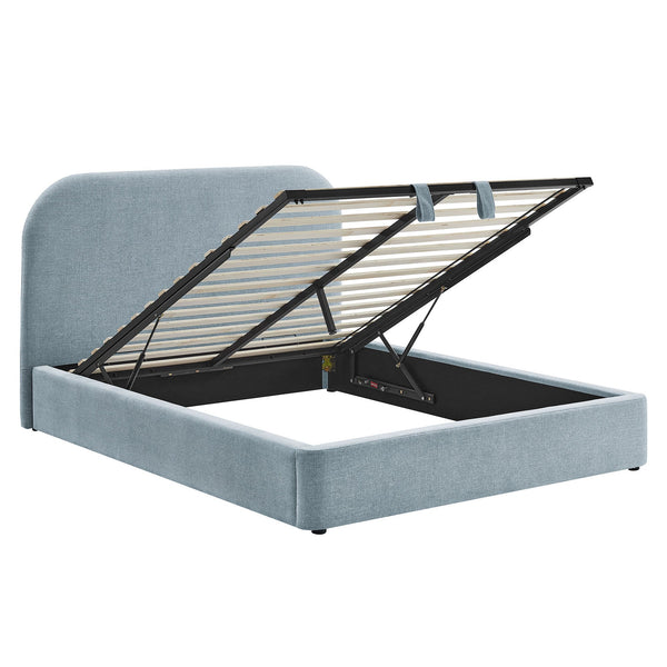 Modway Furniture Keynote Modway King Storage Bed Woven Heathered Fabric Curved Cloud Frame Upholstered Blue MOD-7358-SKY
