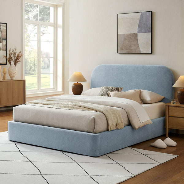 Modway Furniture Keynote Modway King Storage Bed Woven Heathered Fabric Curved Cloud Frame Upholstered Blue MOD-7358-SKY