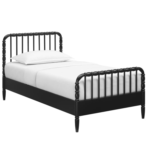Modway Furniture Arlette Solid Rubberwood Spindle Twin Bed Turned Posts Cottage Farmhouse Bedroom Frame Black MOD-7359-BLK