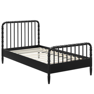 Modway Furniture Arlette Solid Rubberwood Spindle Twin Bed Turned Posts Cottage Farmhouse Bedroom Frame Black MOD-7359-BLK