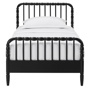 Modway Furniture Arlette Solid Rubberwood Spindle Twin Bed Turned Posts Cottage Farmhouse Bedroom Frame Black MOD-7359-BLK