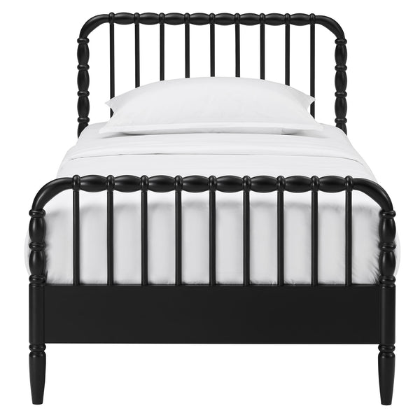 Modway Furniture Arlette Solid Rubberwood Spindle Twin Bed Turned Posts Cottage Farmhouse Bedroom Frame Black MOD-7359-BLK