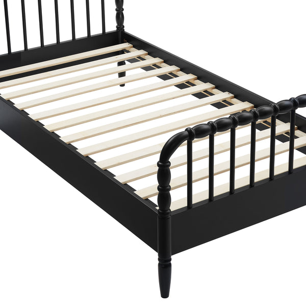Modway Furniture Arlette Solid Rubberwood Spindle Twin Bed Turned Posts Cottage Farmhouse Bedroom Frame Black MOD-7359-BLK