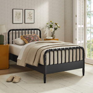 Modway Furniture Arlette Solid Rubberwood Spindle Twin Bed Turned Posts Cottage Farmhouse Bedroom Frame Black MOD-7359-BLK