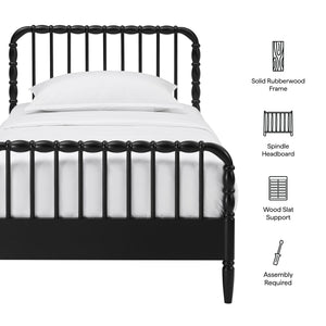 Modway Furniture Arlette Solid Rubberwood Spindle Twin Bed Turned Posts Cottage Farmhouse Bedroom Frame Black MOD-7359-BLK