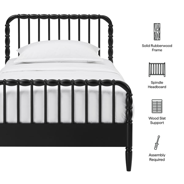 Modway Furniture Arlette Solid Rubberwood Spindle Twin Bed Turned Posts Cottage Farmhouse Bedroom Frame Black MOD-7359-BLK