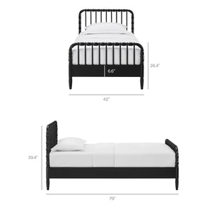 Modway Furniture Arlette Solid Rubberwood Spindle Twin Bed Turned Posts Cottage Farmhouse Bedroom Frame Black MOD-7359-BLK