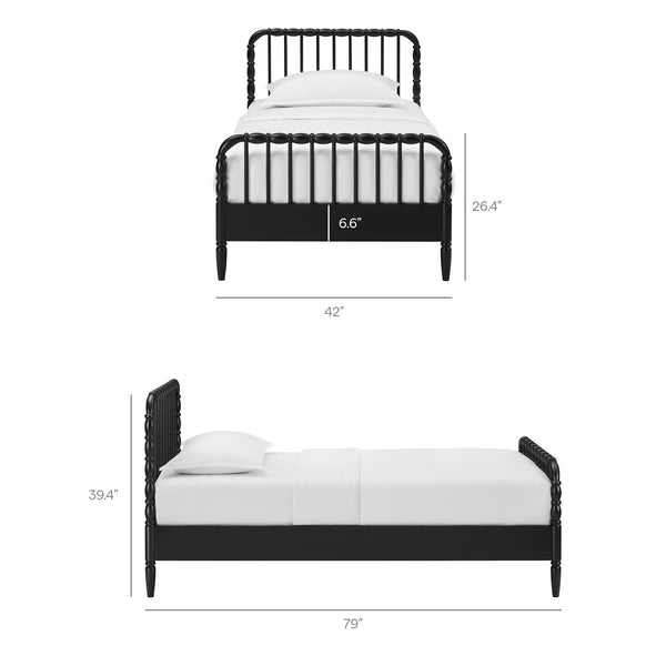 Modway Furniture Arlette Solid Rubberwood Spindle Twin Bed Turned Posts Cottage Farmhouse Bedroom Frame Black MOD-7359-BLK